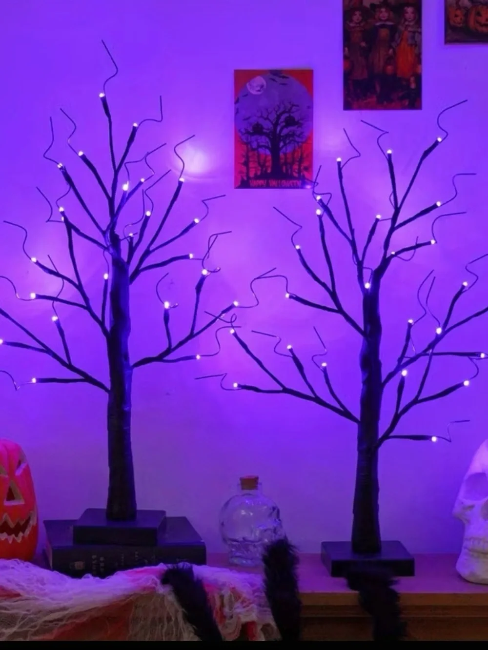 2-Pack LEDoor Halloween Black Spooky Trees with purple lights